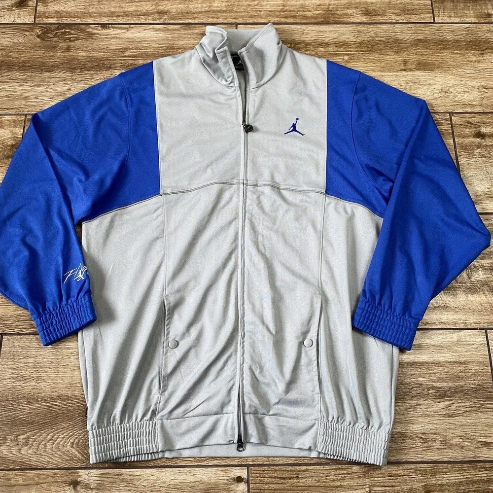 Air Jordan Flight Jacket Gray Blue Large Jumpman Track Jacket - Picture 2 of 10